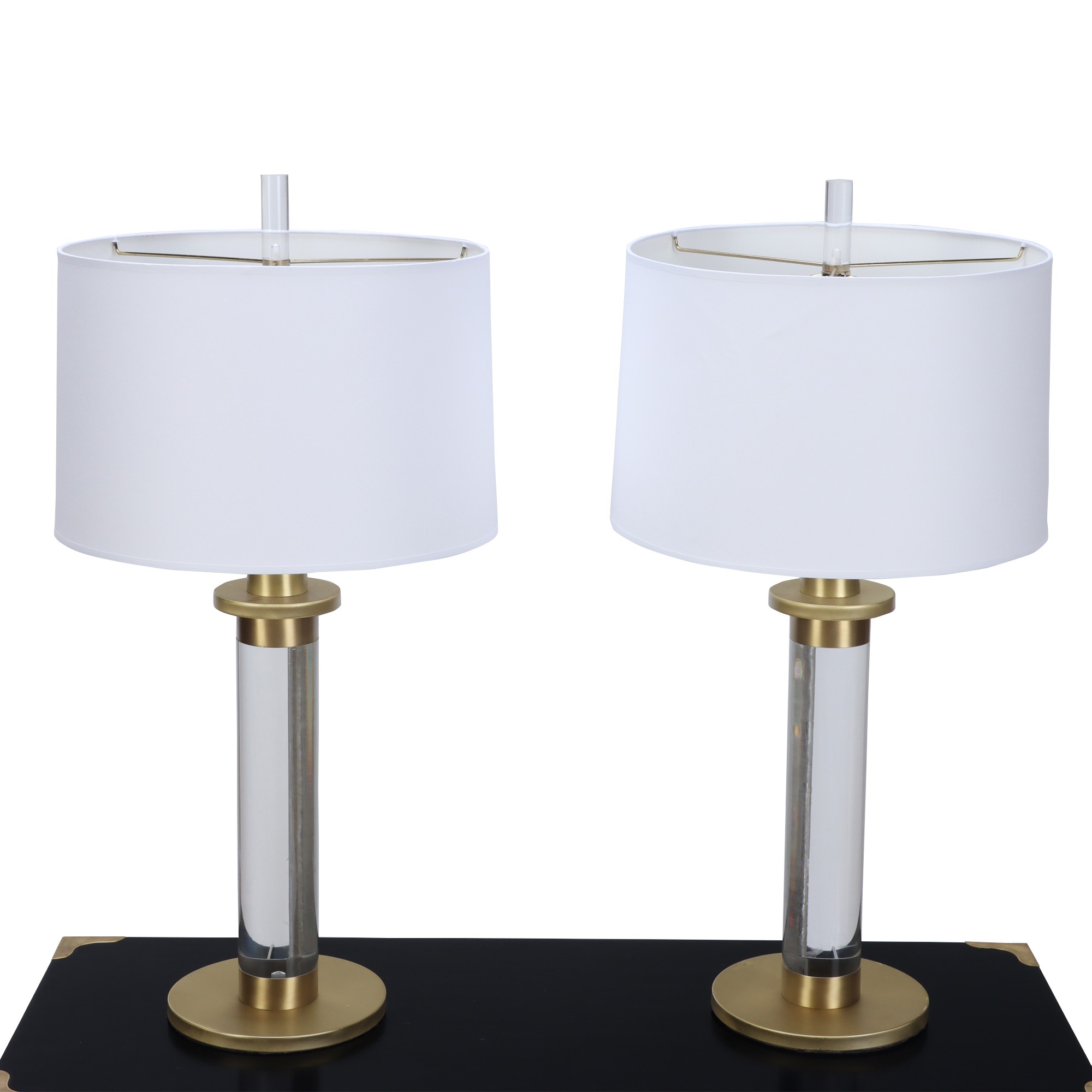 A pair of Modern lucite and brass Column Table Lamps, circa 1950.