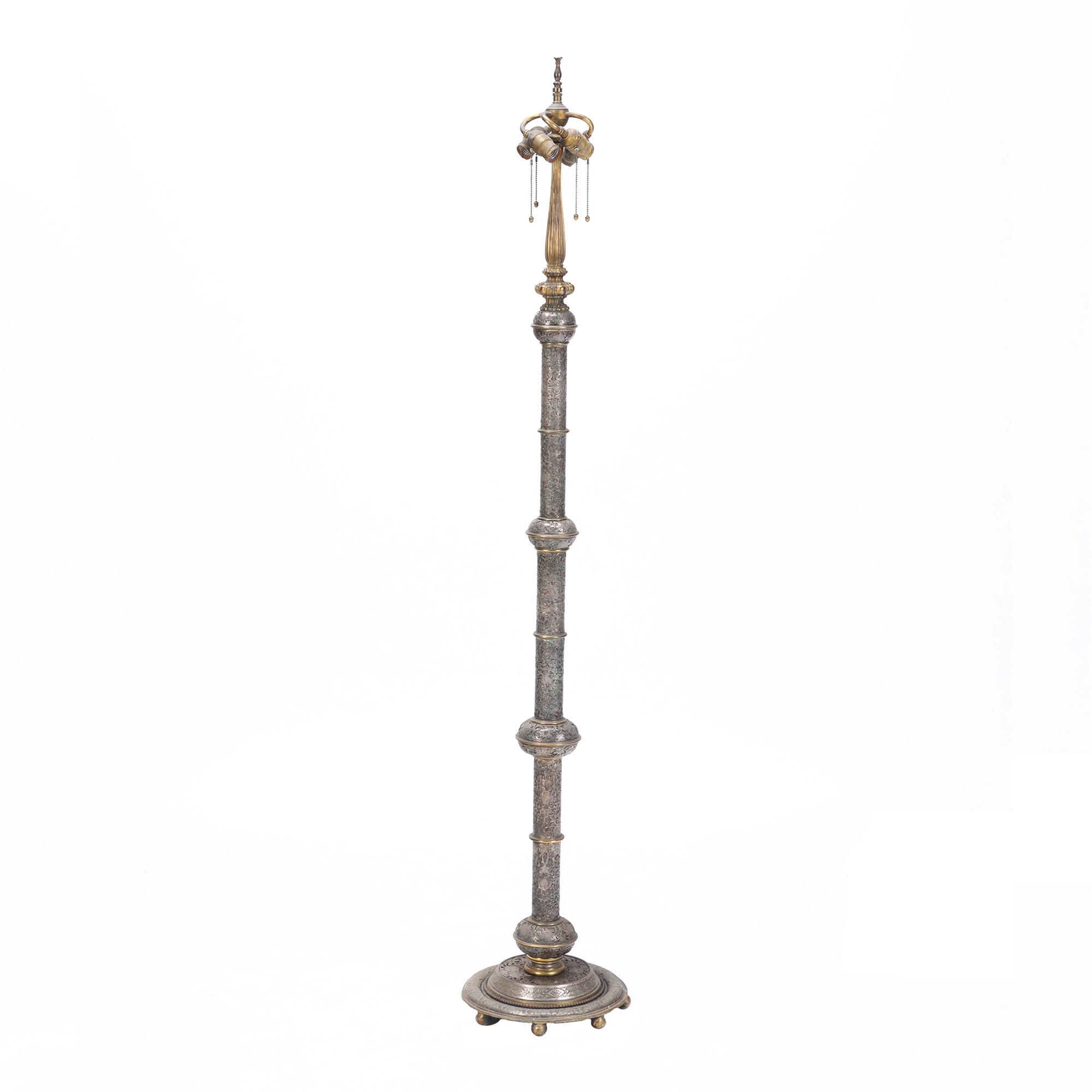 An Antique Silver and Bronze Floor Lamp by E.F. Caldwell, early 20th C.