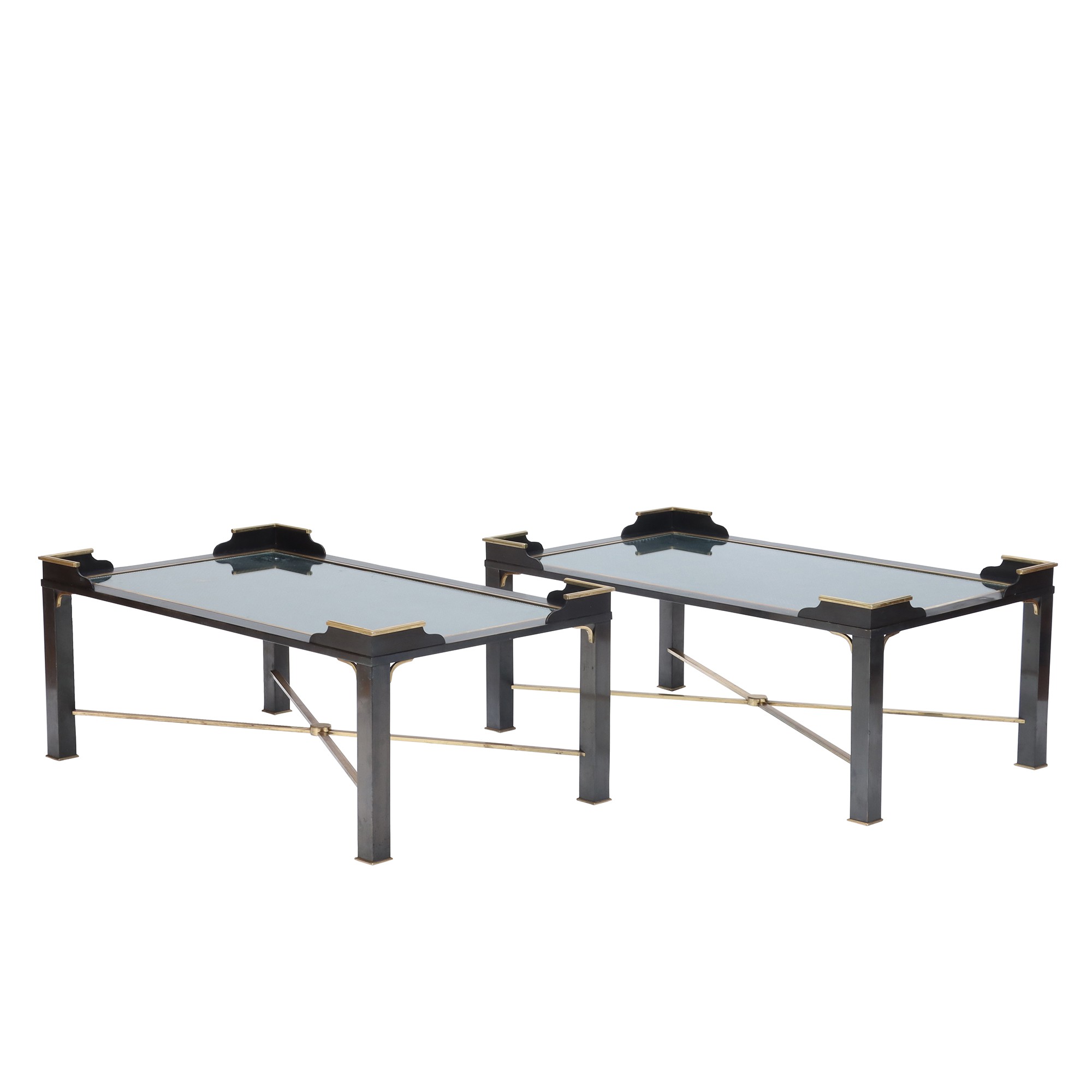 A pair of French two tone bronze coffee tables, attributed to Maison Jansen, C. 1970 .