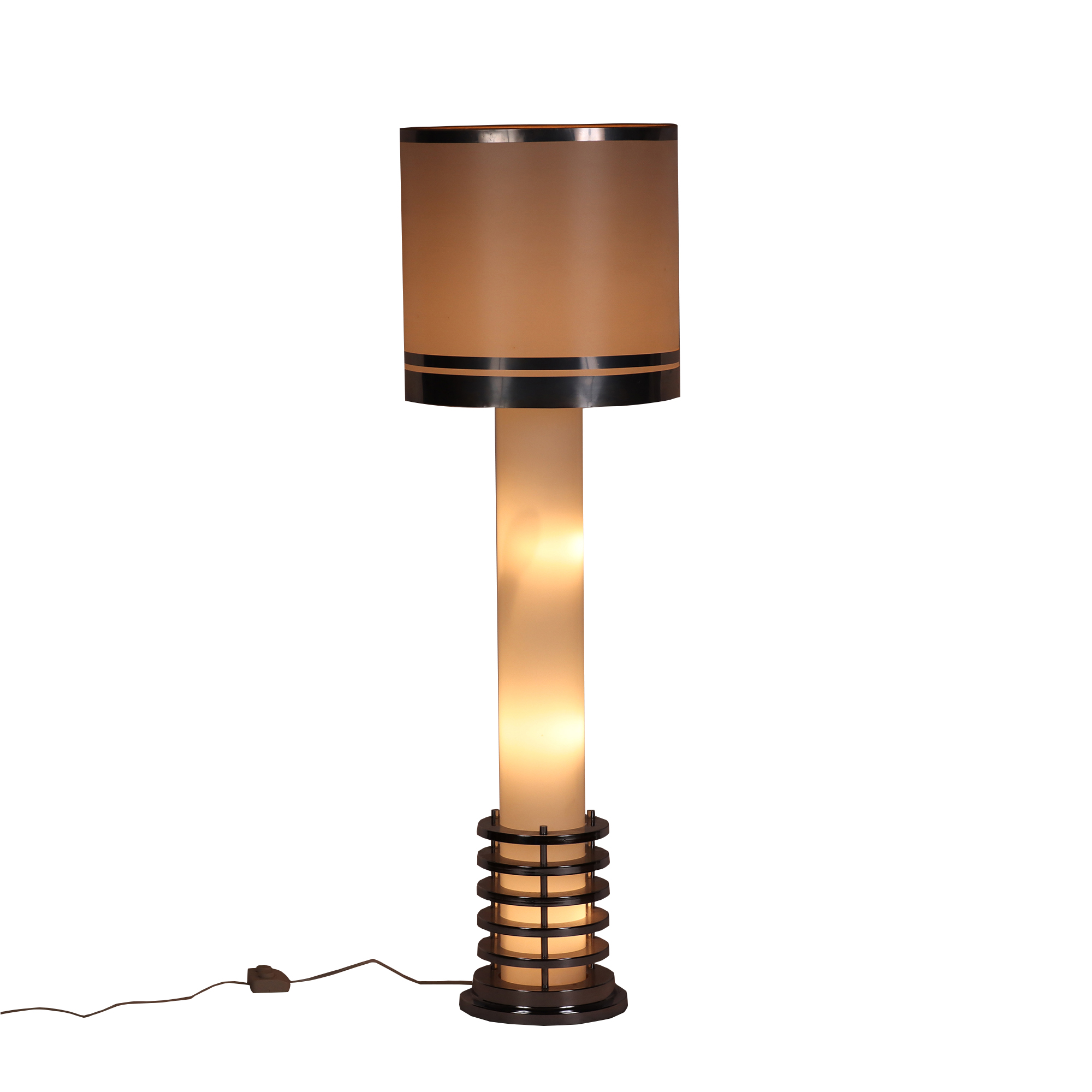 A rare Italian mid century modern floor lamp in polished chrome and opaline glass