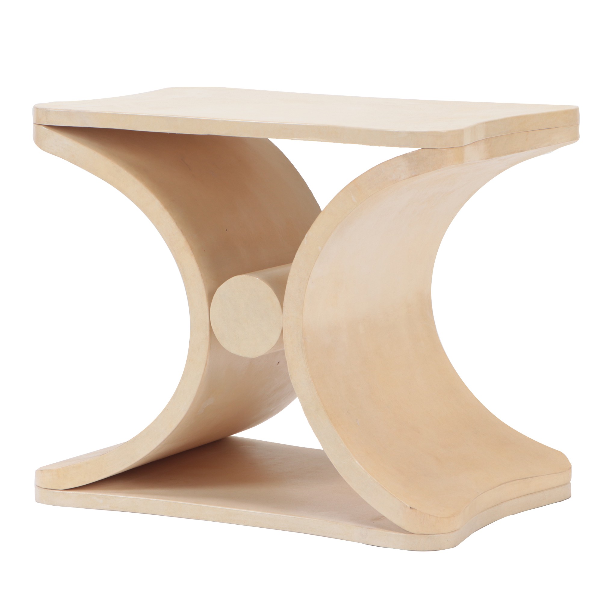 A parchment table or bench in the manner of Jean-Michel Frank. Contemporary.