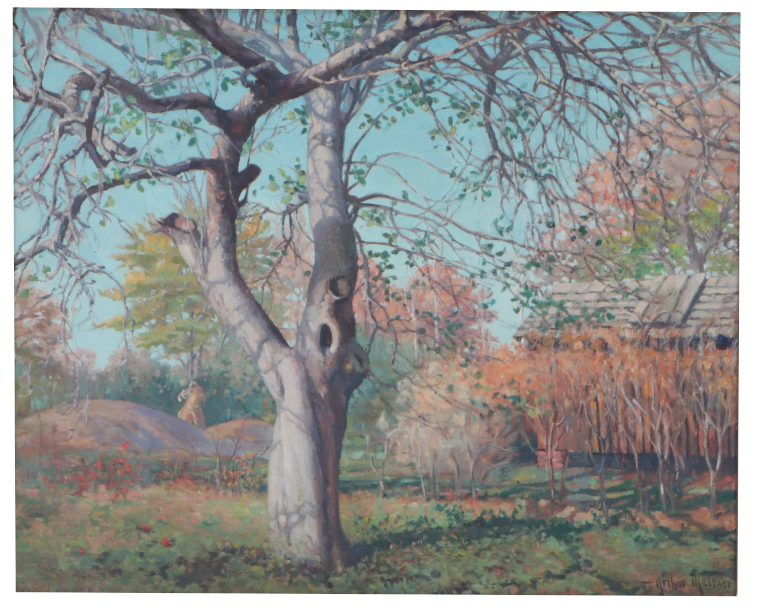 Arthur Meltzer (American 1893-1989) "The Old Apple Tree" Oil painting on canvas board
