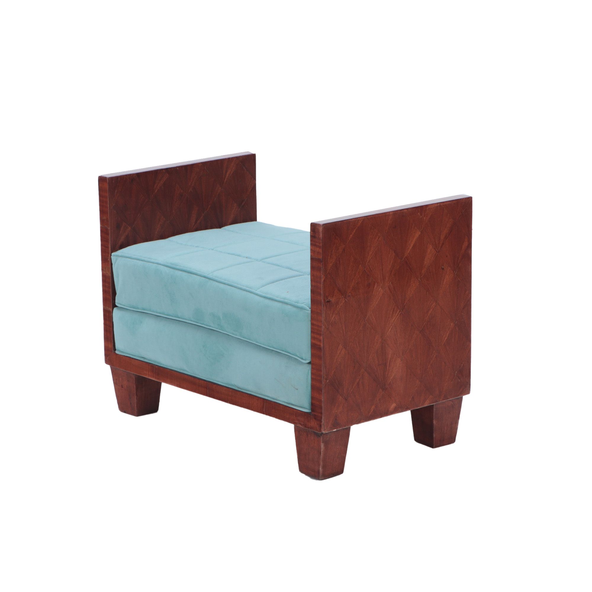 A straw marquetry upholstered bench, in the manner of Jean-Michel Frank. Contemporary. 