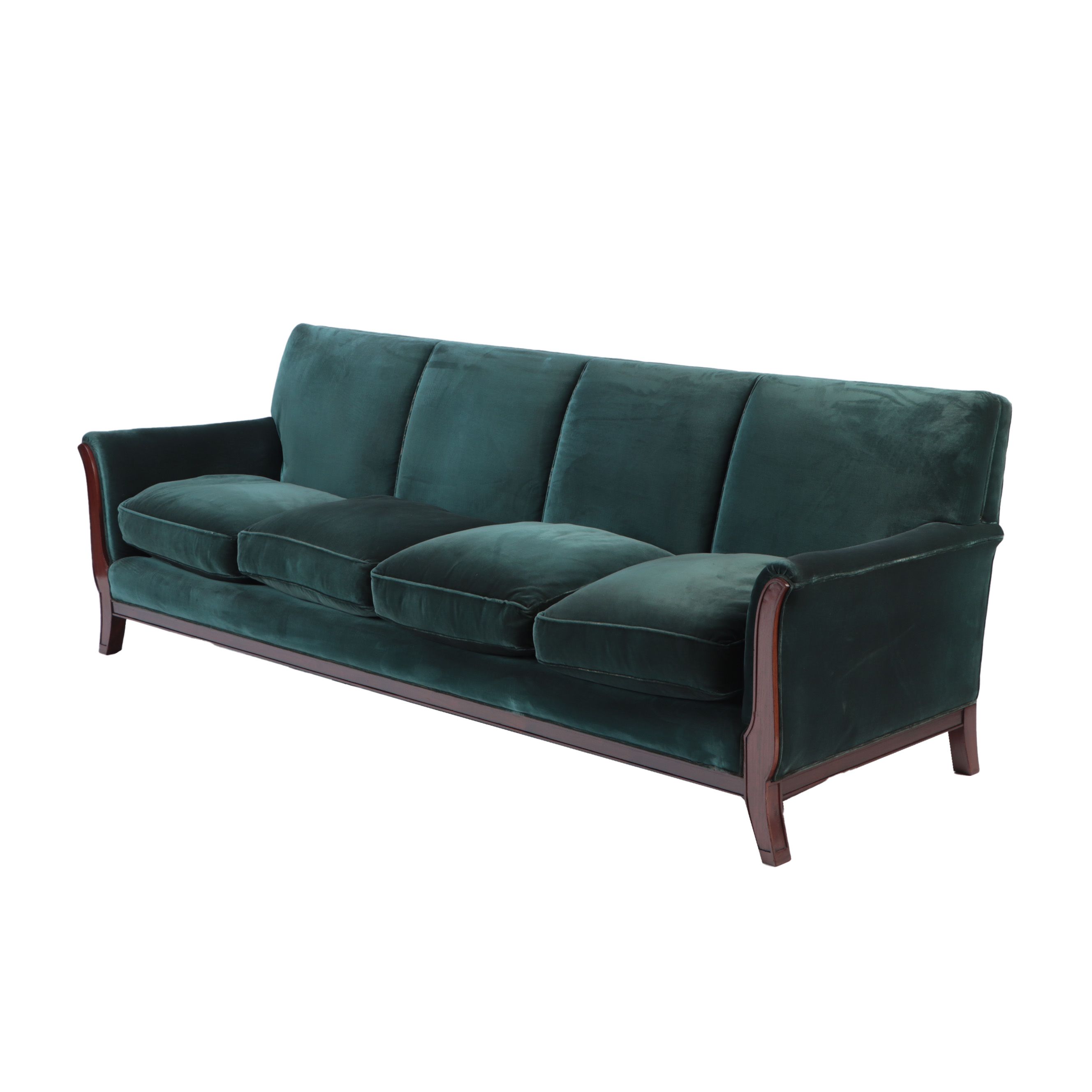 A large French Art Deco upholstered sofa, circa 1945.