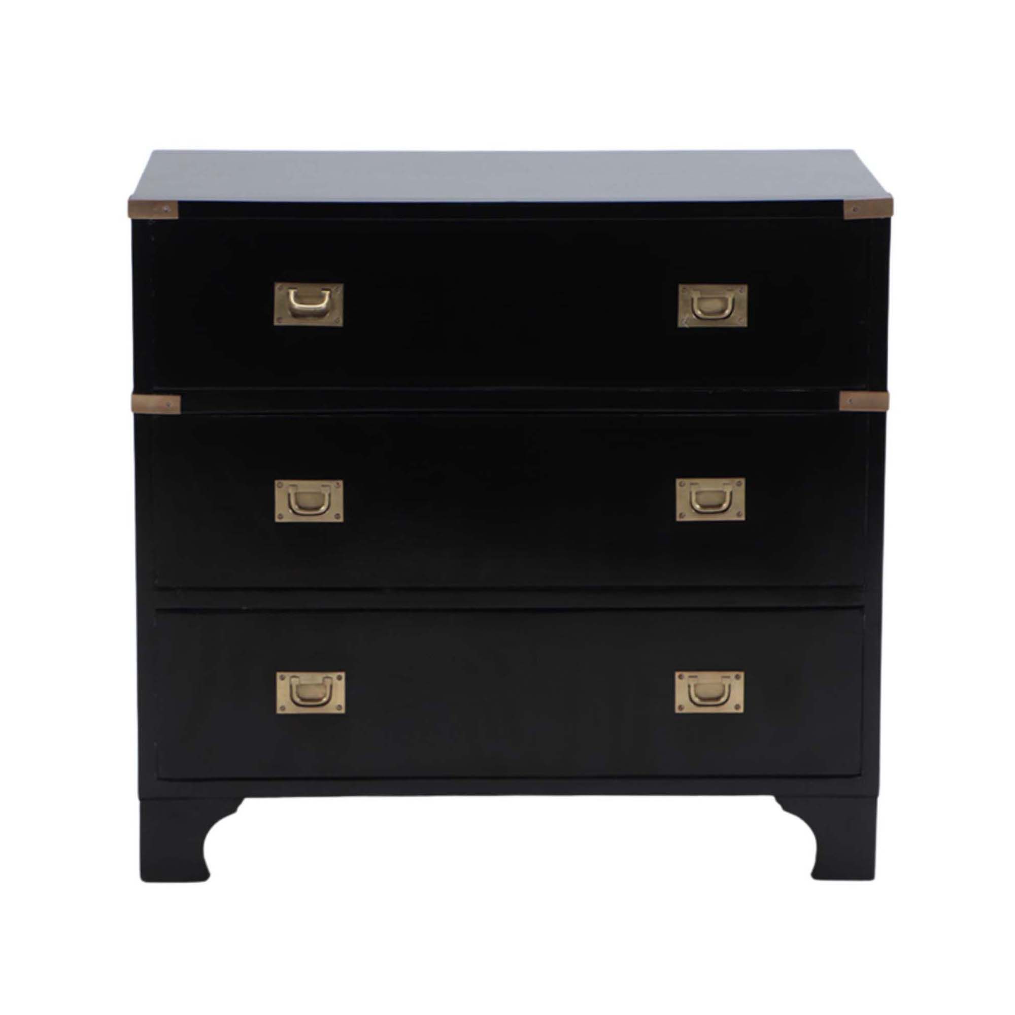 An English ebonized mahogany brass mounted campaign style chest, C. 1940.