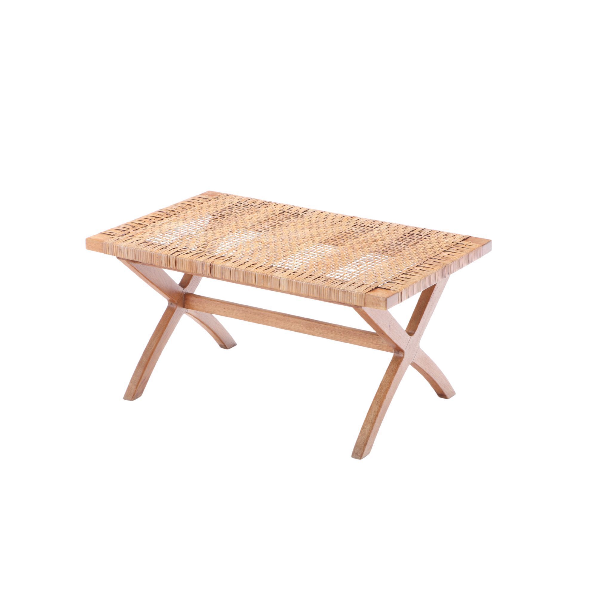 A Rare Danish or Swiss oak and cane stool or bench. Circa 1960.