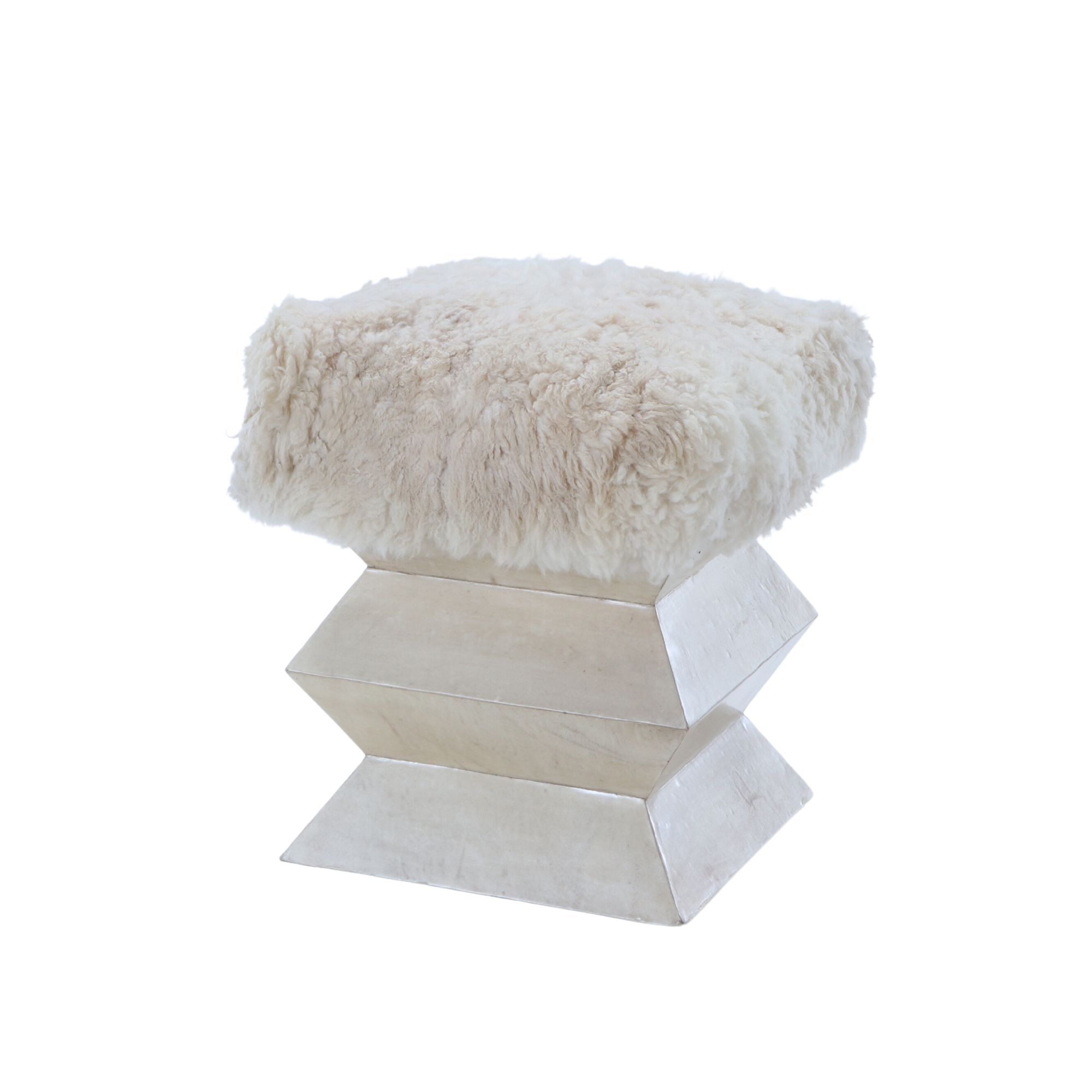 A parchment covered stool of architectural form. Contemporary. 