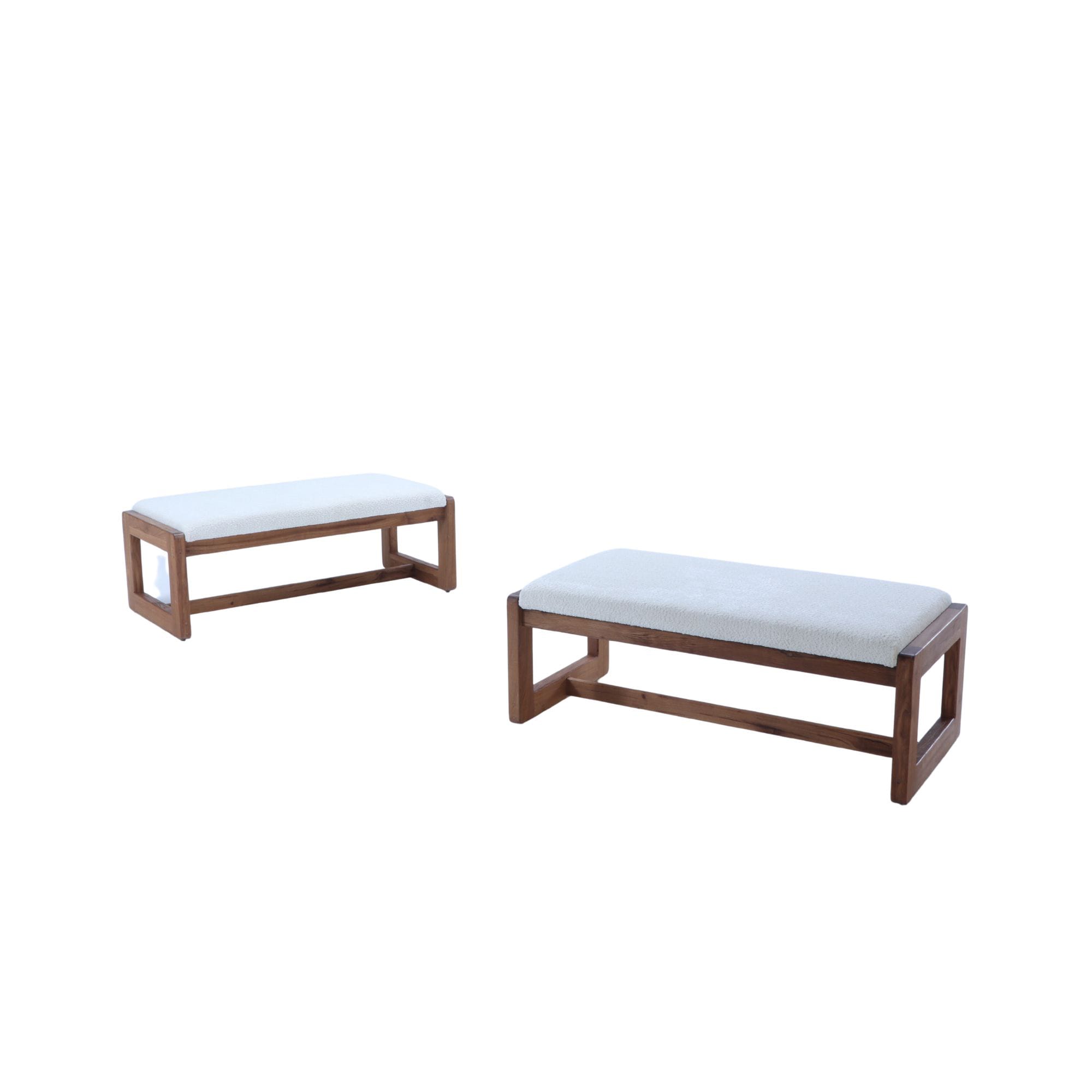 A pair of Italian oak and upholstered benches. Contemporary.