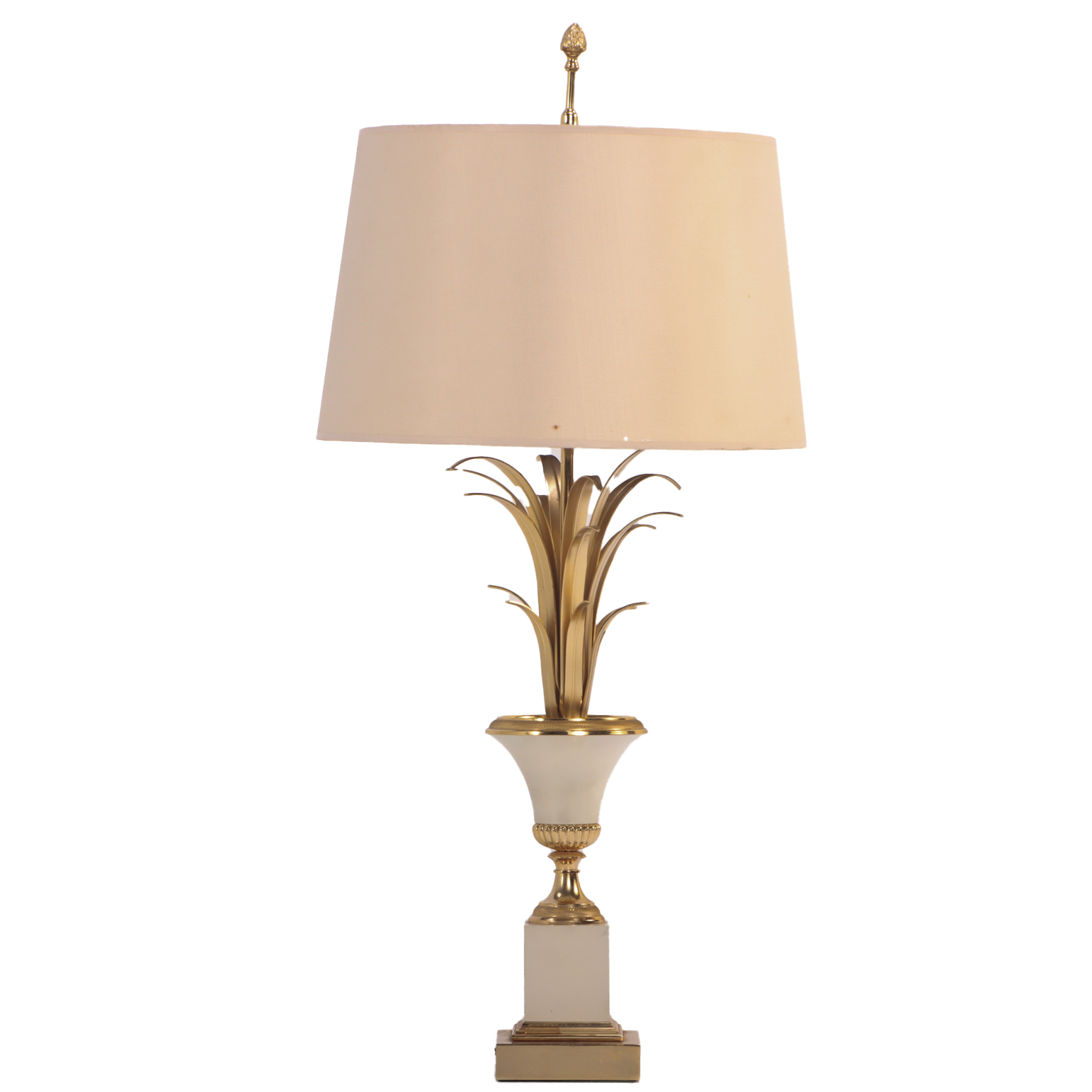 French brass and polished steel table lamp attributed to Maison Charles, C. 1950.
