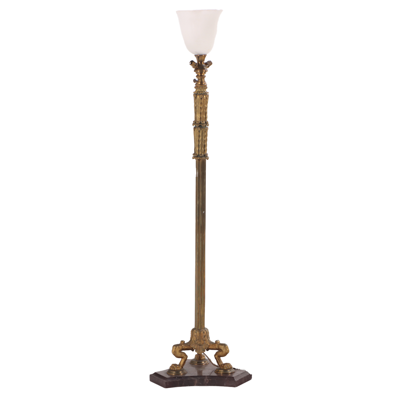 A French Neoclassical style gilt bronze and marble floor lamp, C. 1900.