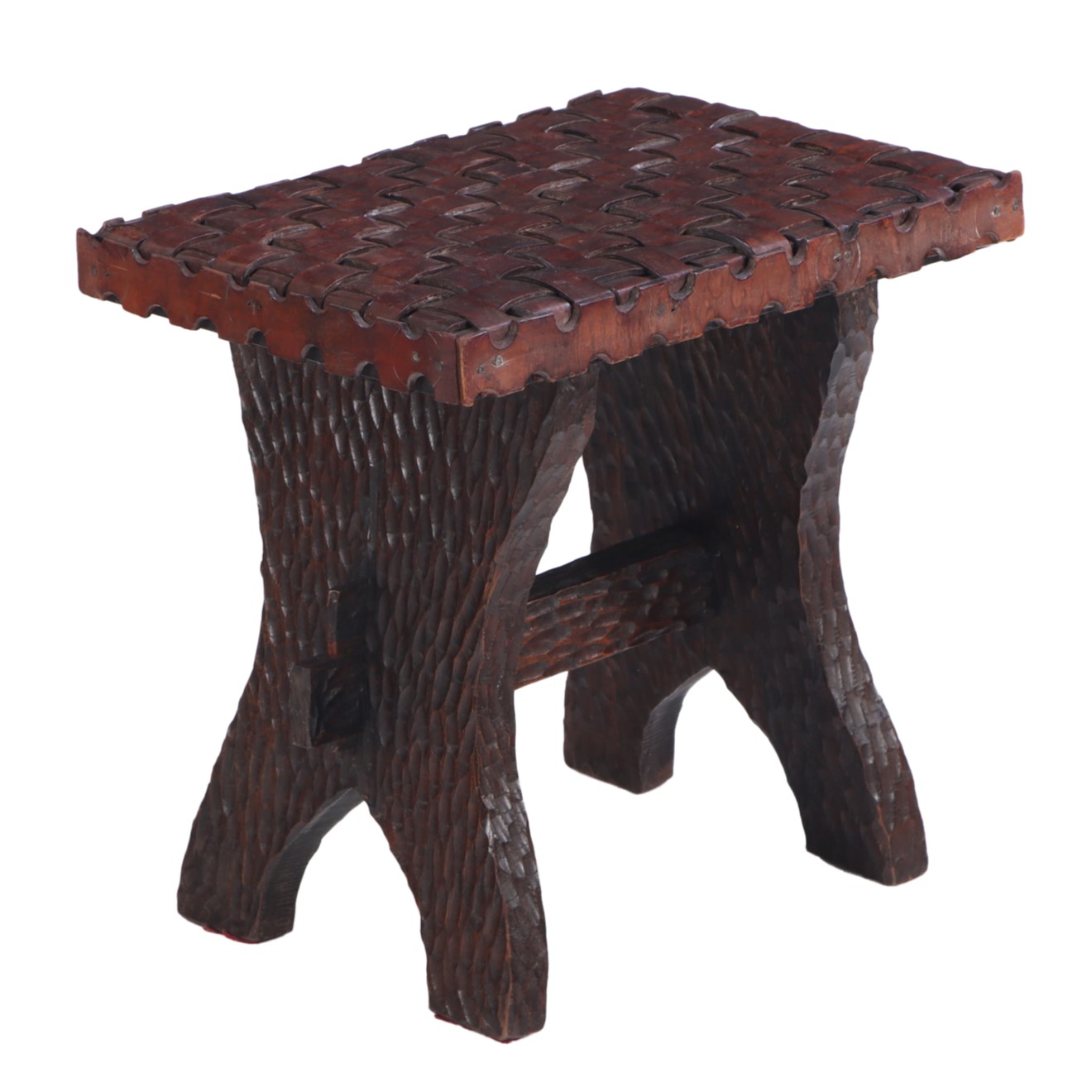 A rustic, gouge carved bench, C. 1940. 