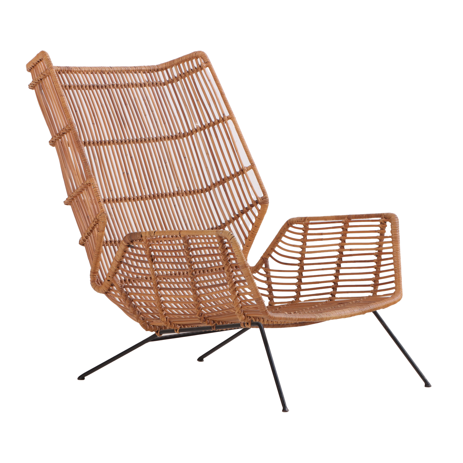 An Italian rattan lounge chair in the manner of Gio Ponti, C. 1960.