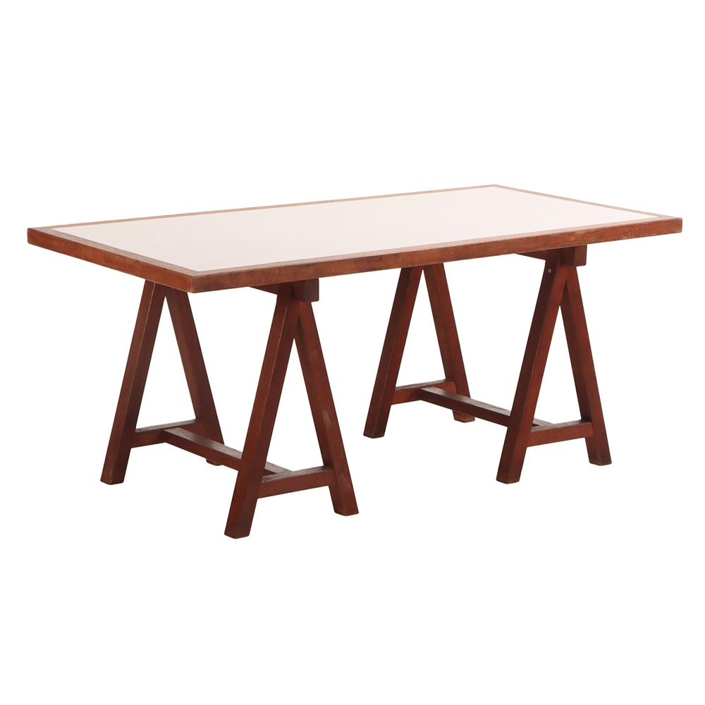 A French three-part solid mahogany architect's style desk, C. 1970.