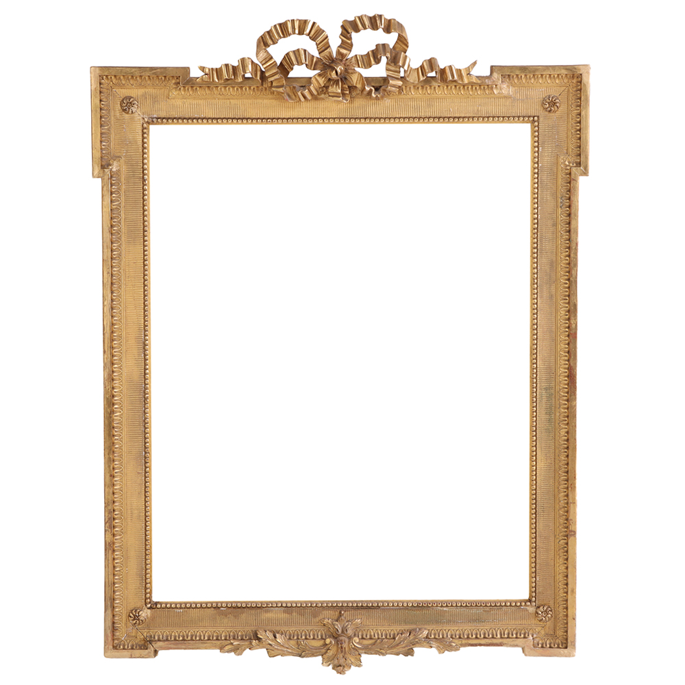 French Giltwood and Gesso Frame with Ribbon Crest, C. 1900.