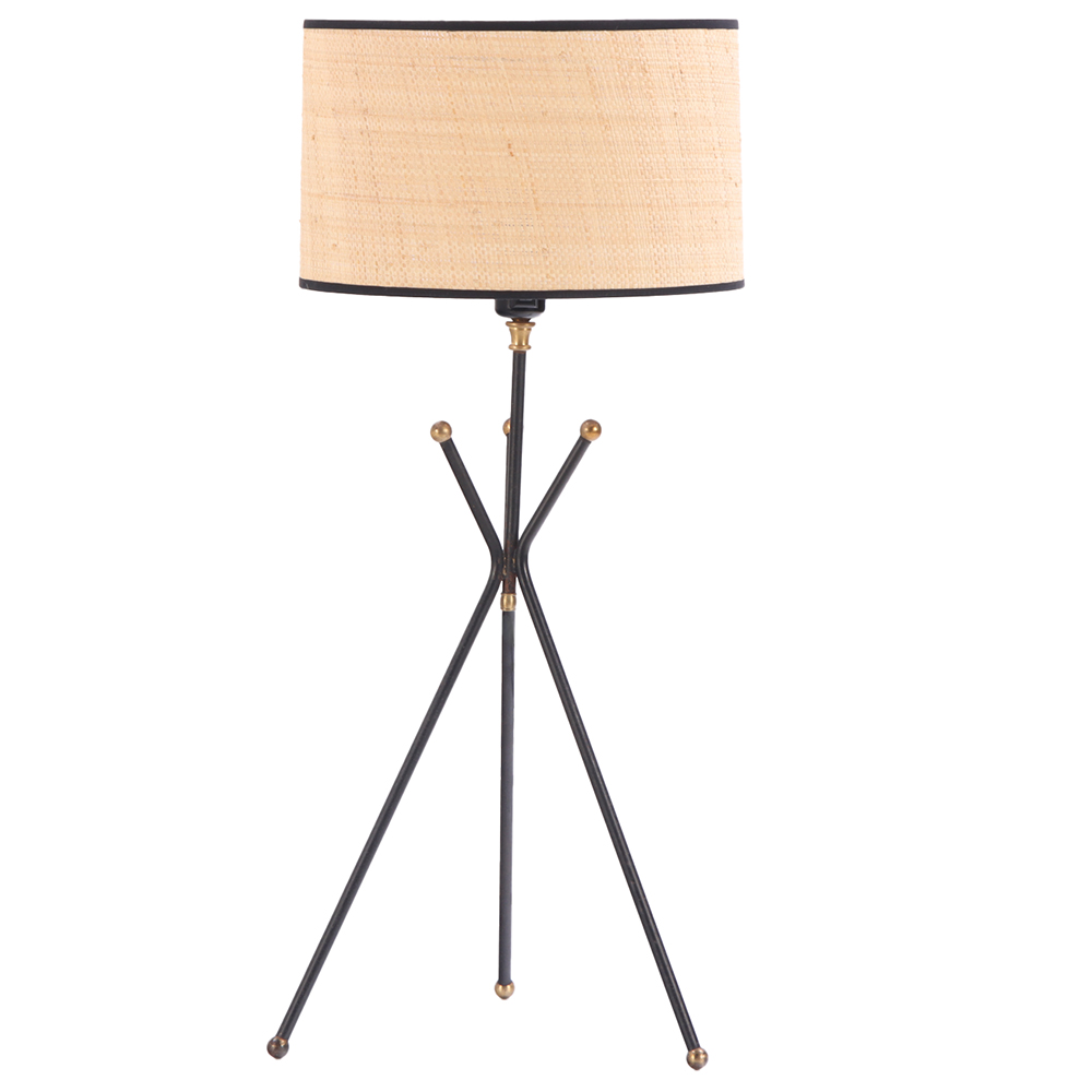 A French Iron and Brass Tripod Table Lamp, C. 1960.