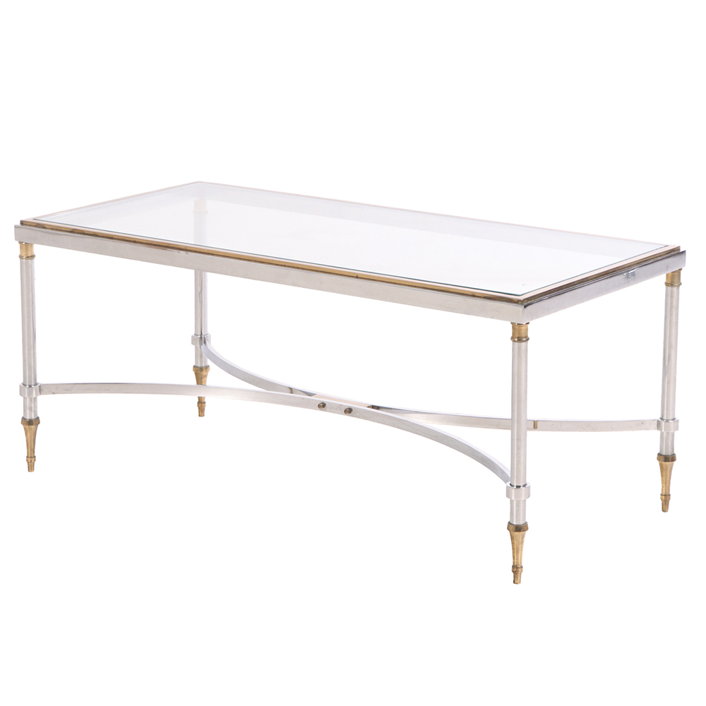 A French Brass and Steel Coffee Table, in the manner of Maison Jansen, C. 1960