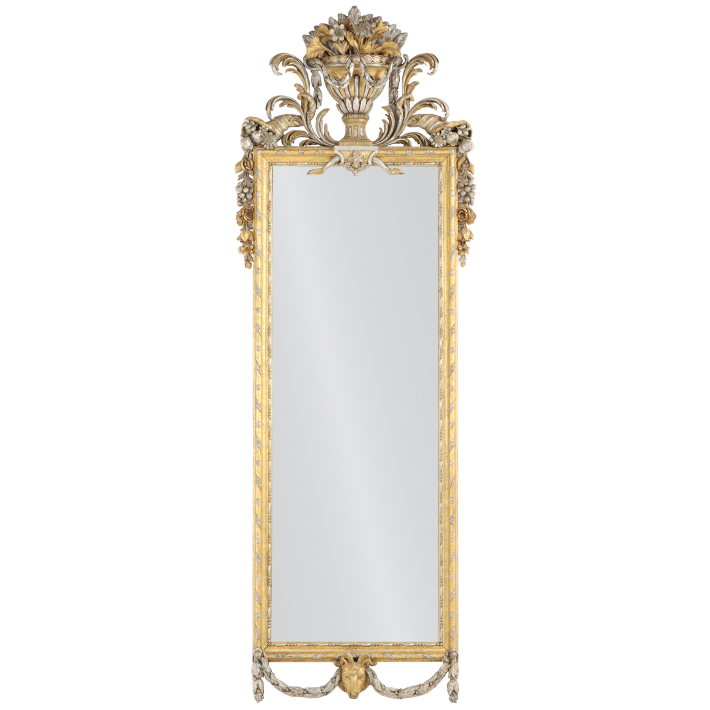 A Large Southern Italian Silvered Giltwood Mirror, early 19th C.