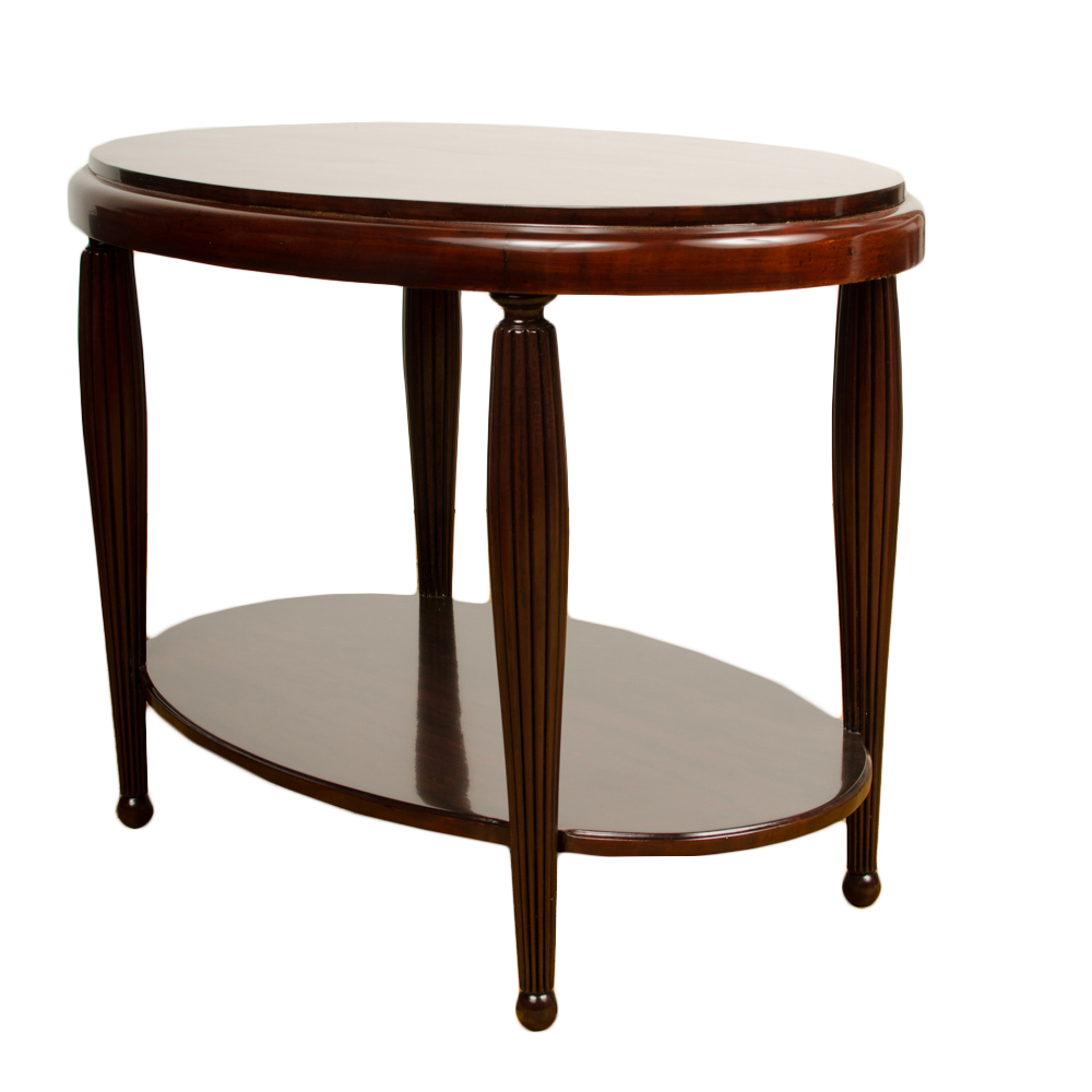 An Art Deco style contemporary table, mahogany with fluted legs, American.