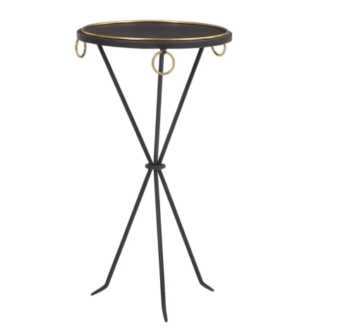 A Gueridon style iron & bronze drinks table in the manner of Jean-Michel Frank. Contemporary.