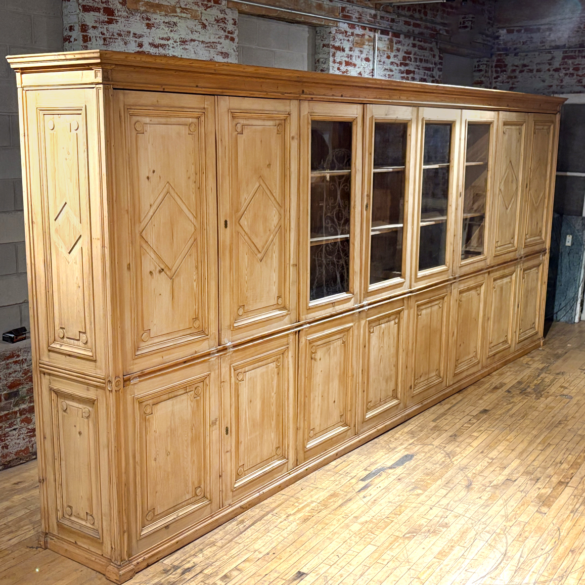 A Grand Georgian-Style Pine Library Cupboard or Kitchen Cabinets