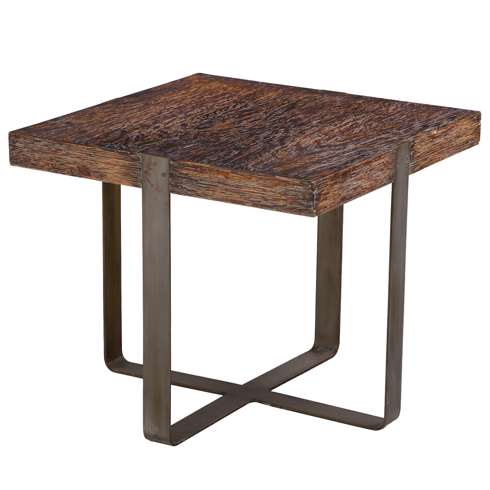 A Square Cerused Oak and Bronze End Table. C. 1970.