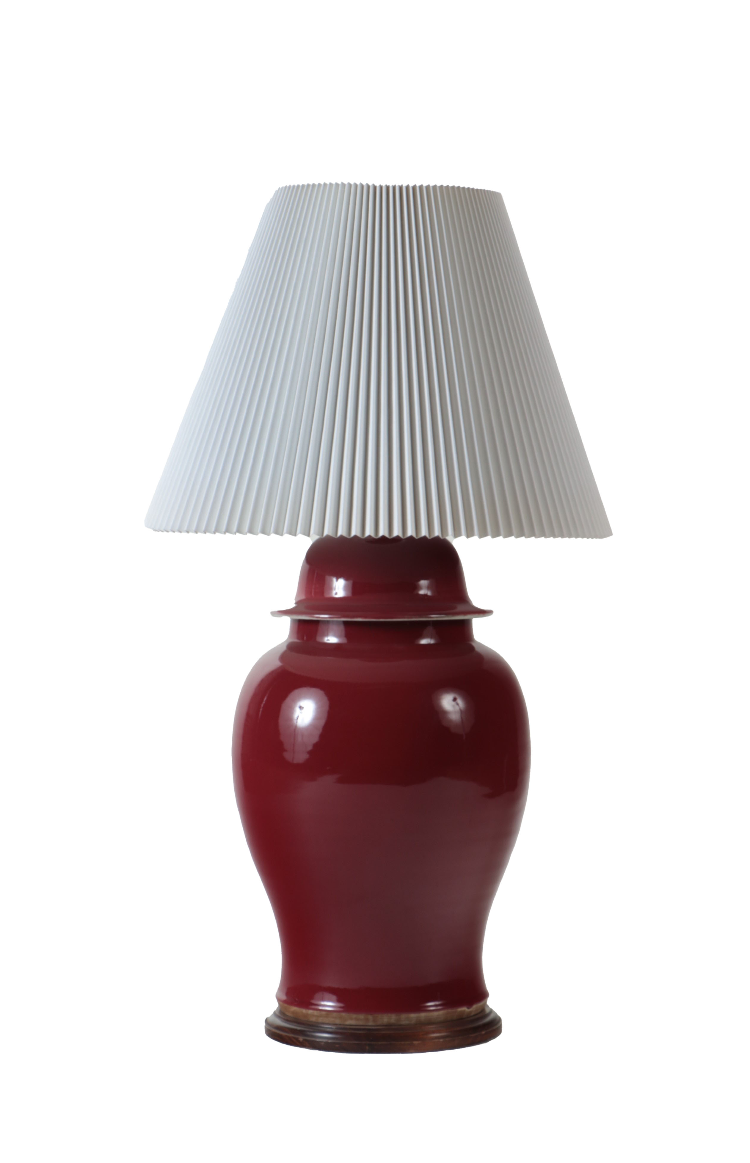 An Asian style oxblood porcelain table lamp, circa 1970s.