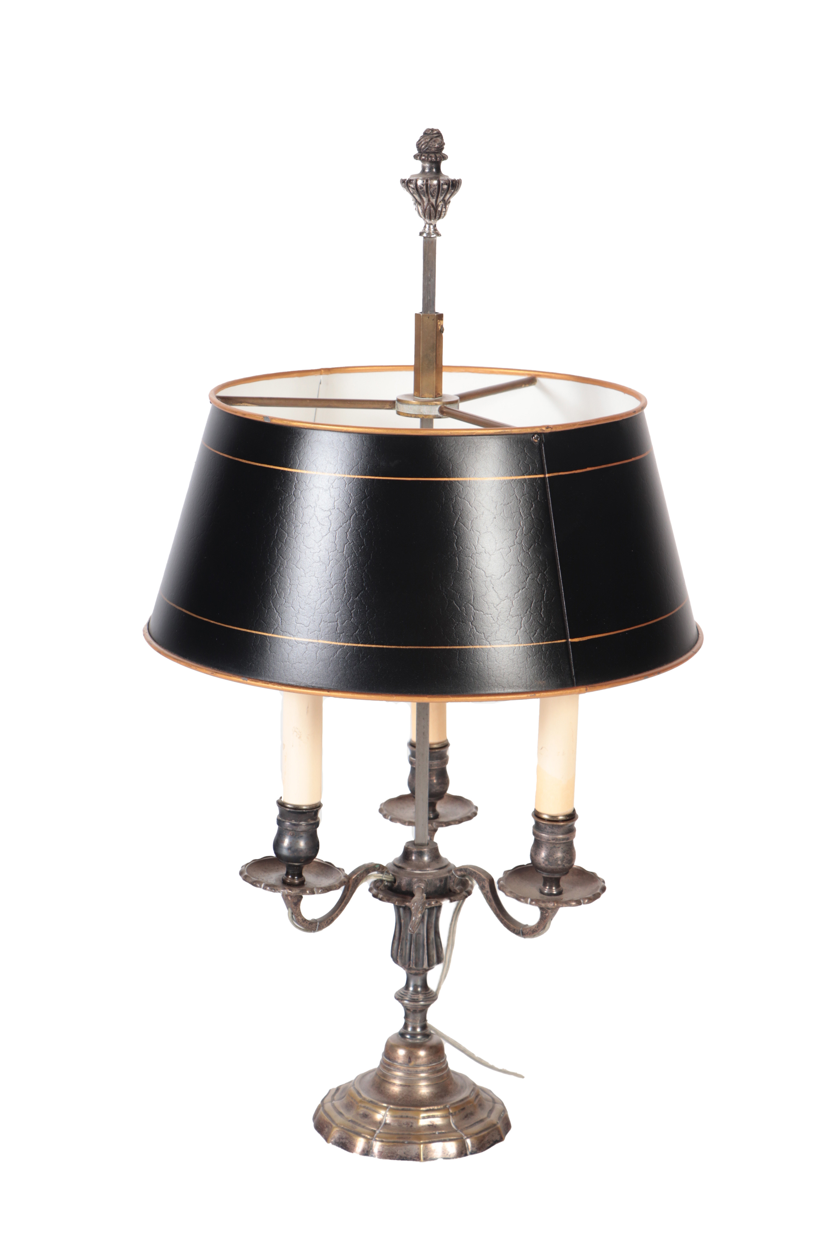 A Louis XVI style silver plated bouillotte lamp, C. 1900.