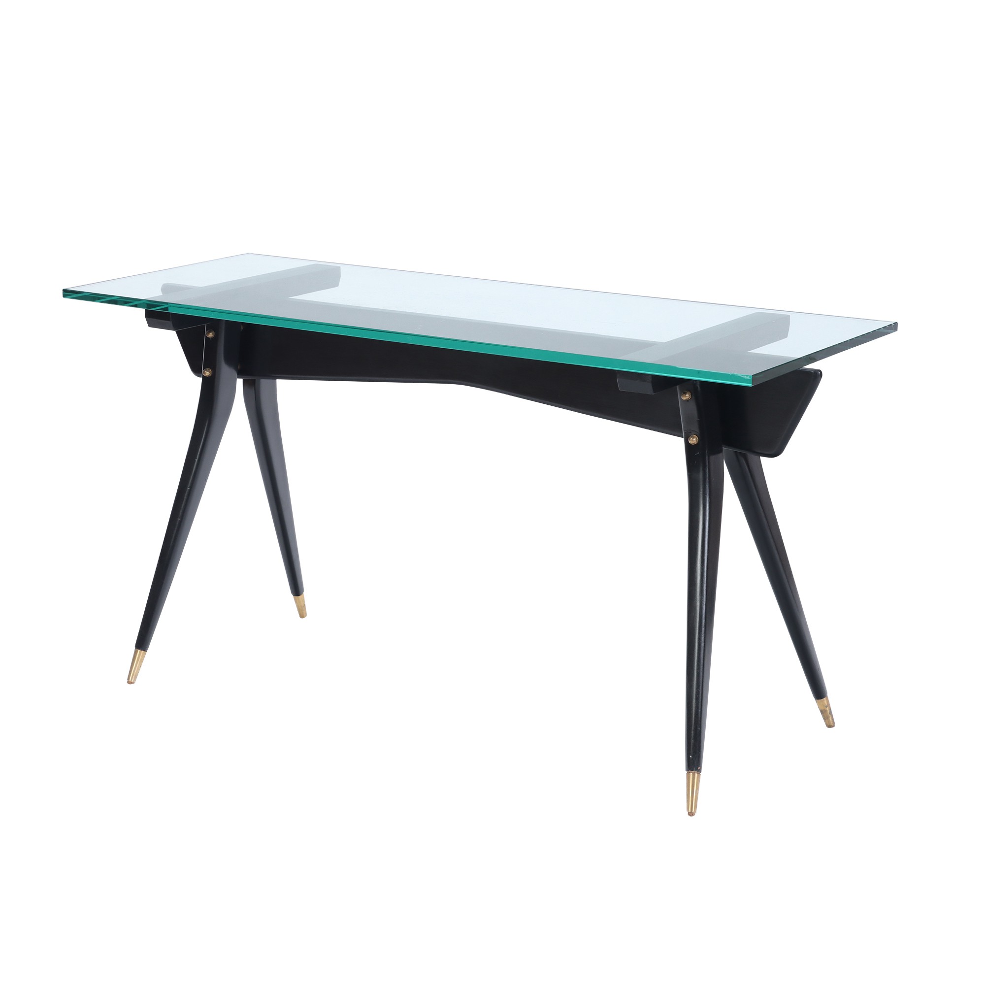 An Italian ebonized wood and glass top console table, C. 1950.