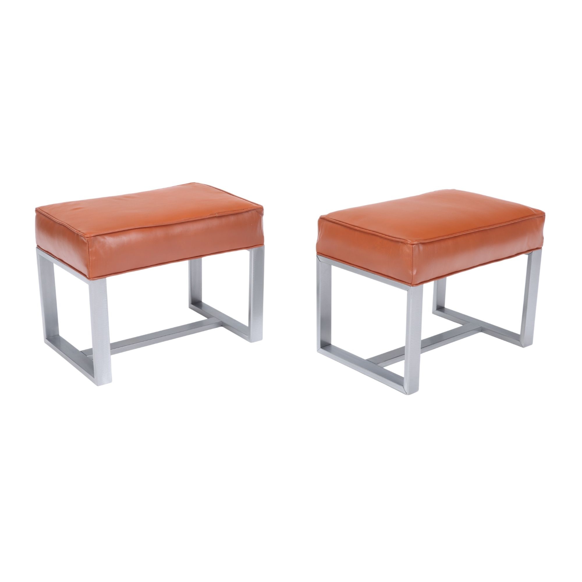 A pair of chrome and leather covered benches or small stools. Contemporary 