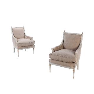 French Louis XVI Bergere Chairs in Pink Damask a Pair Made -  Denmark