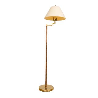 Vintage Cane Wrapped Adjustable Floor Lamp Brass With Chrome Shade Mid Century Modern Floor Lamp