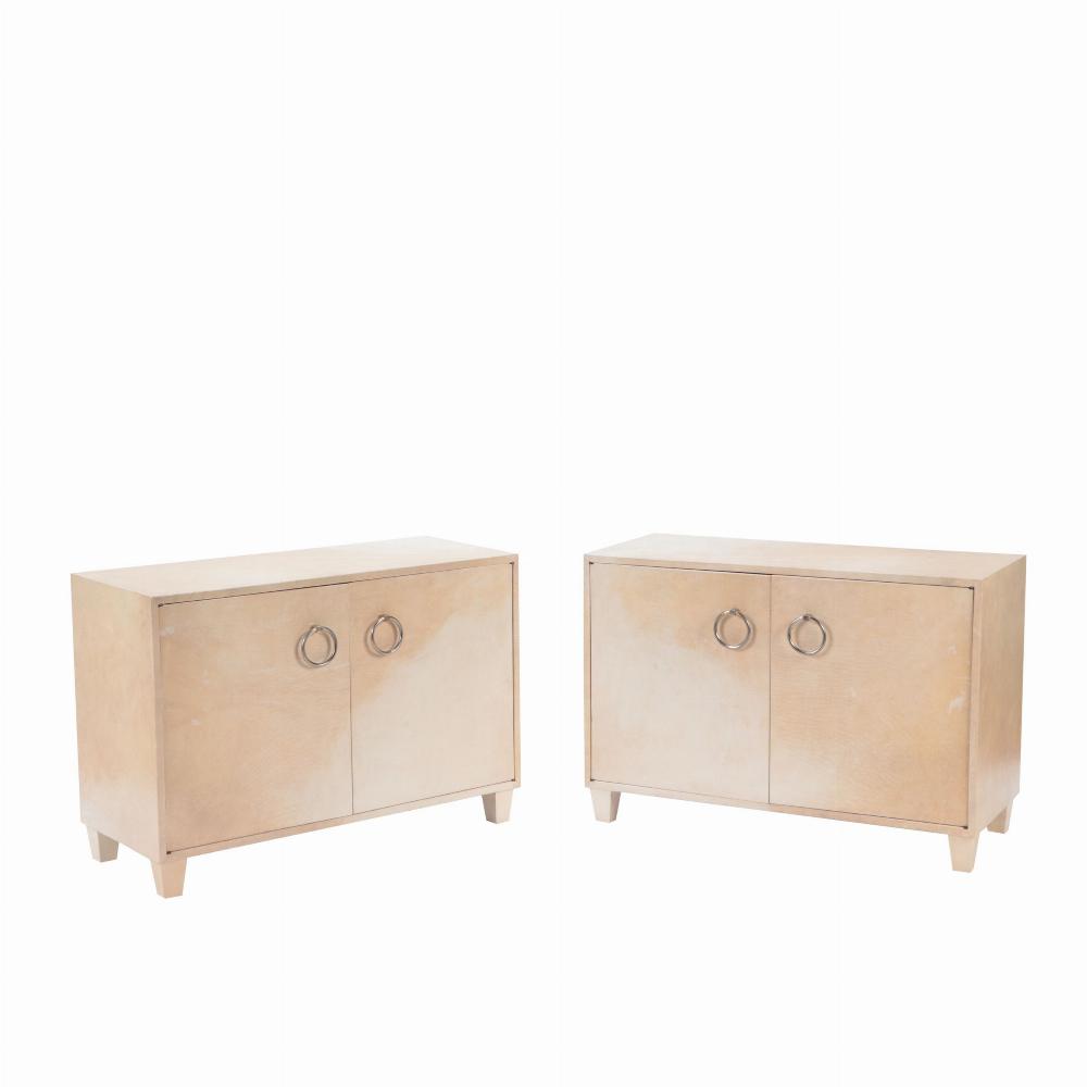 Pair of Mid-Century Modern Parchment Cabinets